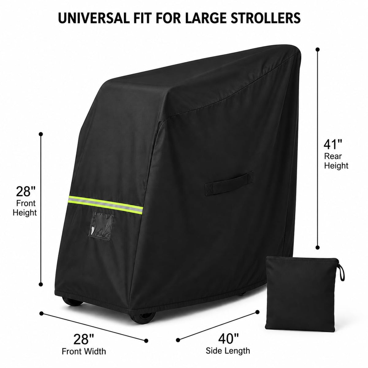 Stroller Cover, Waterproof Outdoor Stroller Storage Cover for Most Large Strollers, Dustproof UV-Resistant Cover with Reflective Strip, Adjustable Bottom Drawstring, Windproof Buckles & Storage Pouch