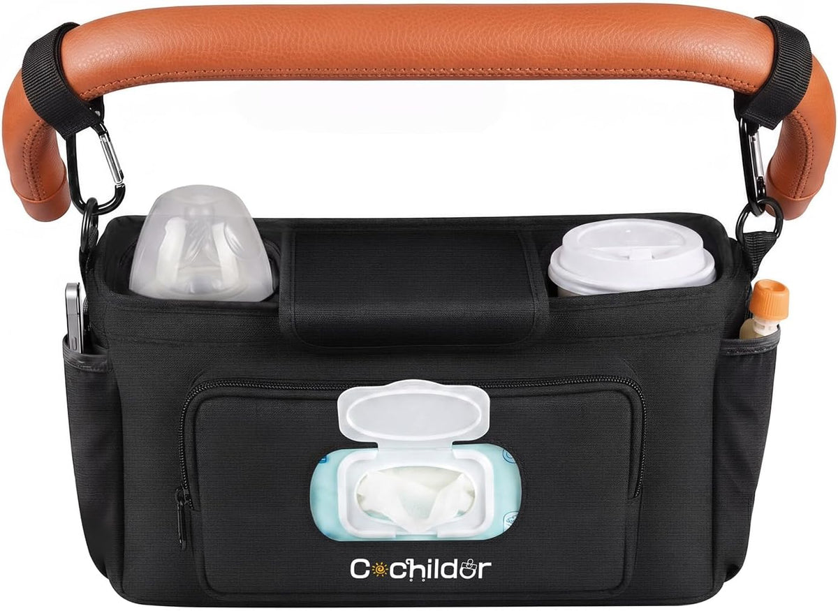 Universal Stroller Organizer with 2-in-1 Wipe Pocket, Black