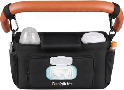 Universal Stroller Organizer with 2-in-1 Wipe Pocket, Black