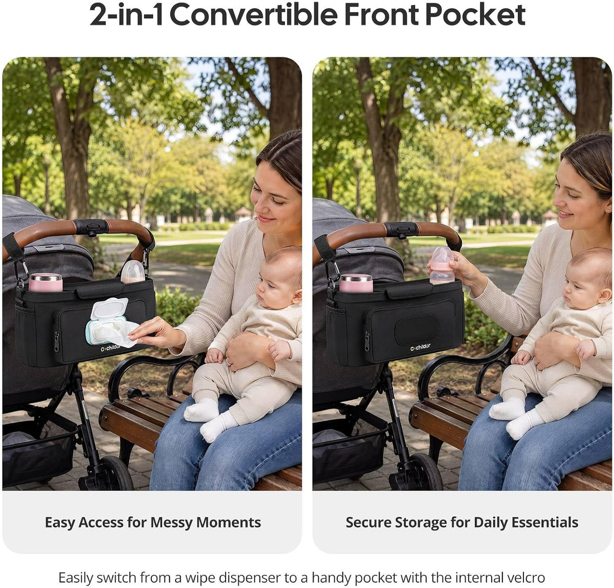 Universal Stroller Organizer with 2-in-1 Wipe Pocket, Black