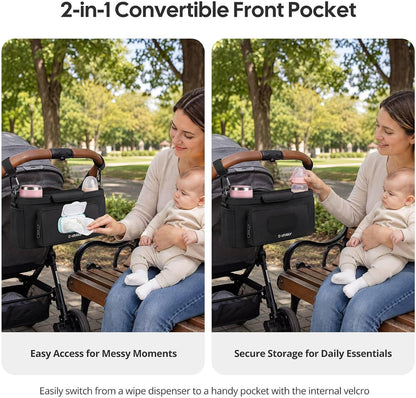 Universal Stroller Organizer with 2-in-1 Wipe Pocket, Black