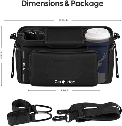 Universal Stroller Organizer with 2-in-1 Wipe Pocket, Black