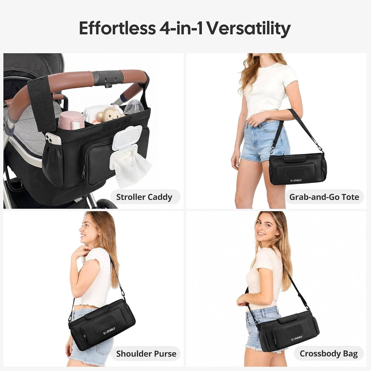 Universal Stroller Organizer with 2-in-1 Wipe Pocket, Black