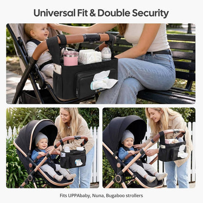Universal Stroller Organizer with 2-in-1 Wipe Pocket, Black