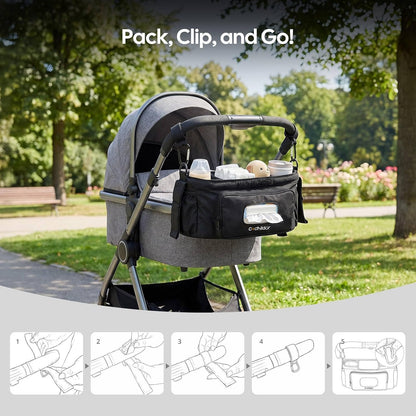 Universal Stroller Organizer with 2-in-1 Wipe Pocket, Black