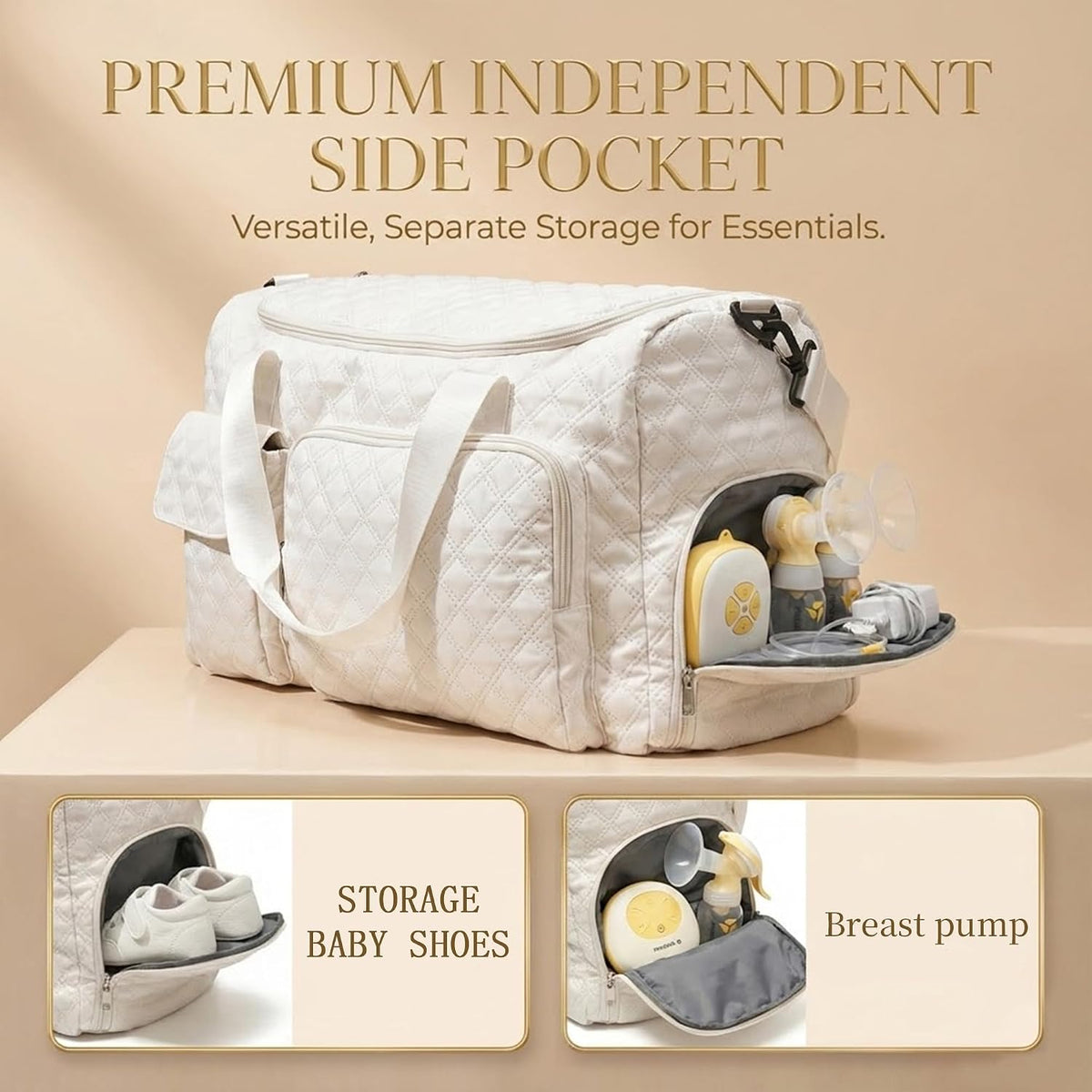 Extra Large Diaper Tote Bag with Shoe Compartment & Pacifier Pocket, Travel Baby Diaper Bag for Mom, Hospital Maternity Weekender Bag, Waterproof Diaper Handbag for Newborn Travel Essentials