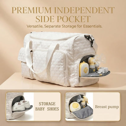Extra Large Diaper Tote Bag with Shoe Compartment & Pacifier Pocket, Travel Baby Diaper Bag for Mom, Hospital Maternity Weekender Bag, Waterproof Diaper Handbag for Newborn Travel Essentials