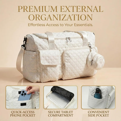 Extra Large Diaper Tote Bag with Shoe Compartment & Pacifier Pocket, Travel Baby Diaper Bag for Mom, Hospital Maternity Weekender Bag, Waterproof Diaper Handbag for Newborn Travel Essentials