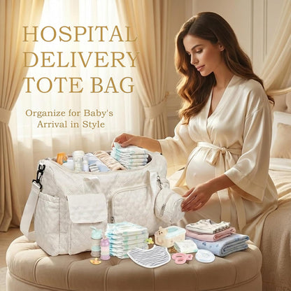 Extra Large Diaper Tote Bag with Shoe Compartment & Pacifier Pocket, Travel Baby Diaper Bag for Mom, Hospital Maternity Weekender Bag, Waterproof Diaper Handbag for Newborn Travel Essentials