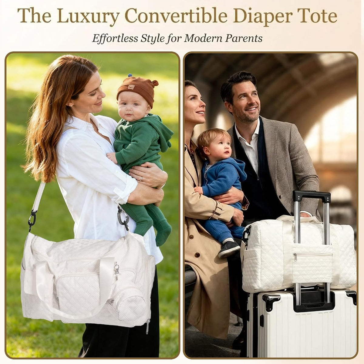 Extra Large Diaper Tote Bag with Shoe Compartment & Pacifier Pocket, Travel Baby Diaper Bag for Mom, Hospital Maternity Weekender Bag, Waterproof Diaper Handbag for Newborn Travel Essentials