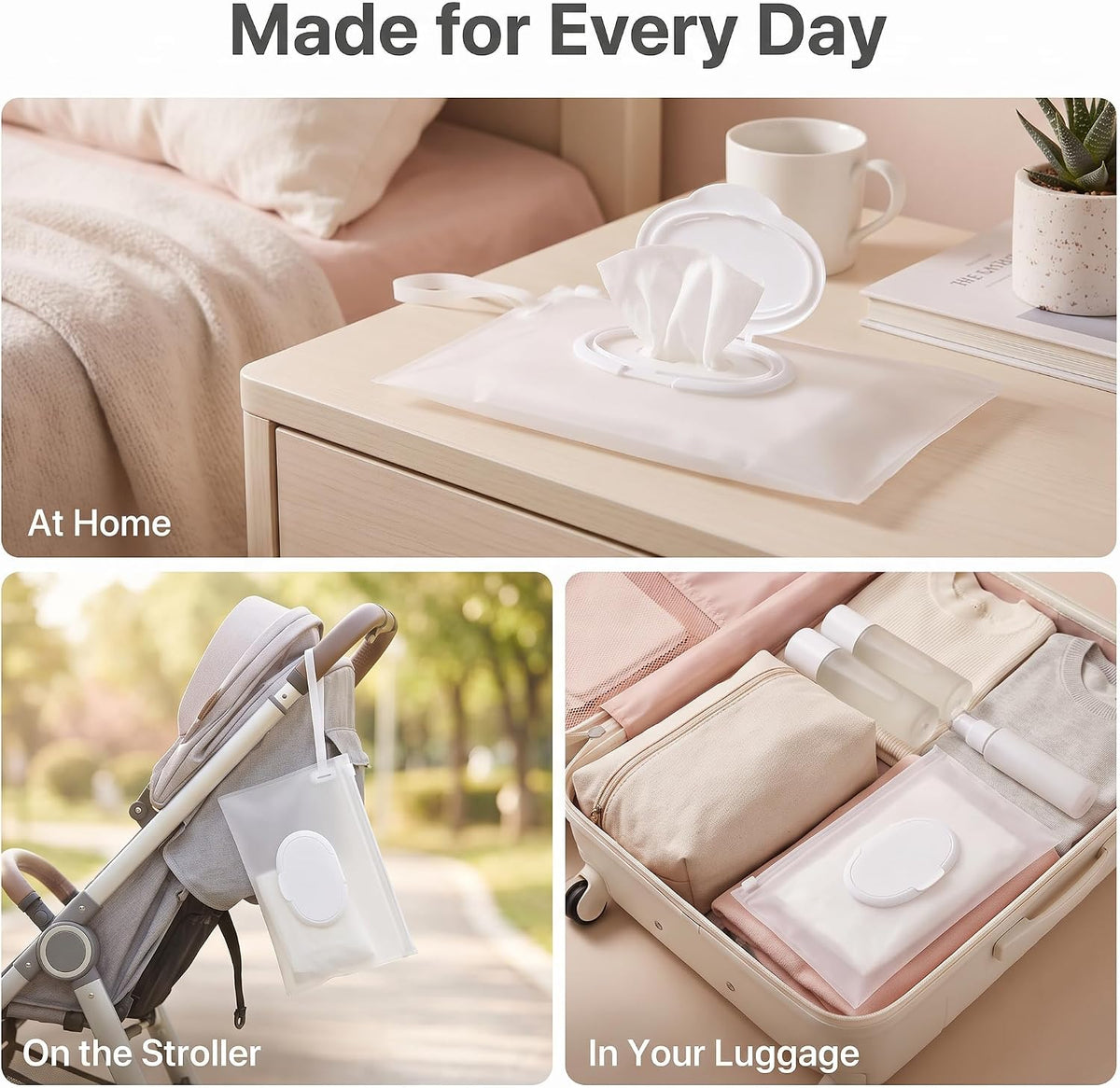 Baby Wipe Case Travel Holder Keeps Wipes Moist Set of Wet Wipes Holders Travel Wipes Case Cases Portable Travel On The Go Refillable Dispenser Container Waterproof Wipe Container with Sealed Zippe