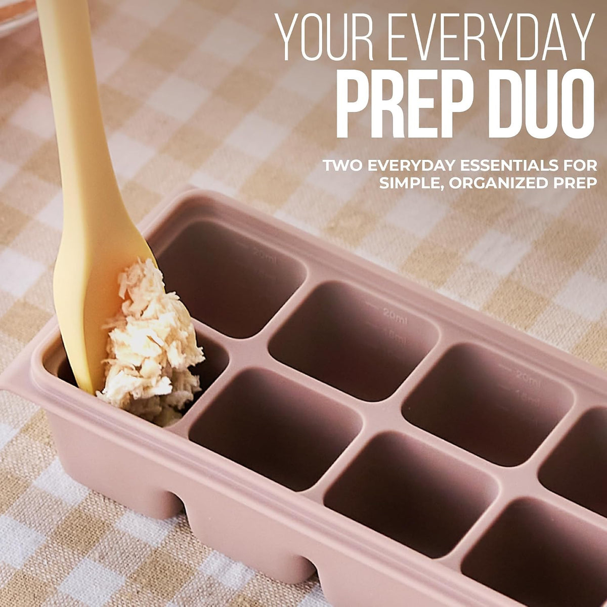 Baby Food Meal Prep Set with Silicone Topping Spatula, 4 Pack 12-Cavity Platinum Silicone Freezer Trays with Lids, 0.5 oz Portions, Made in Korea