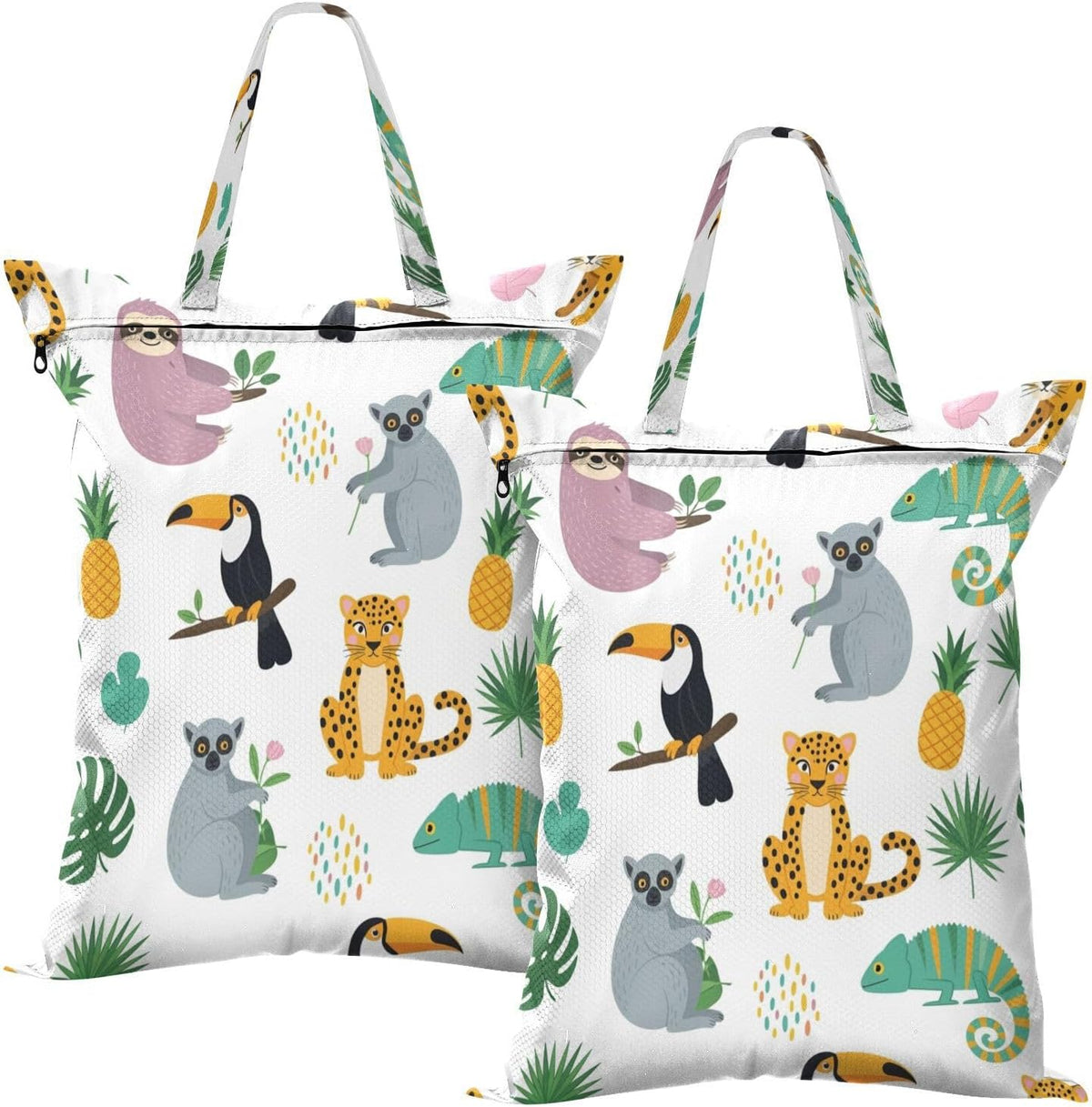 Jungle Wildlife Waterproof Travel Laundry Bag Reusable 2 Pack