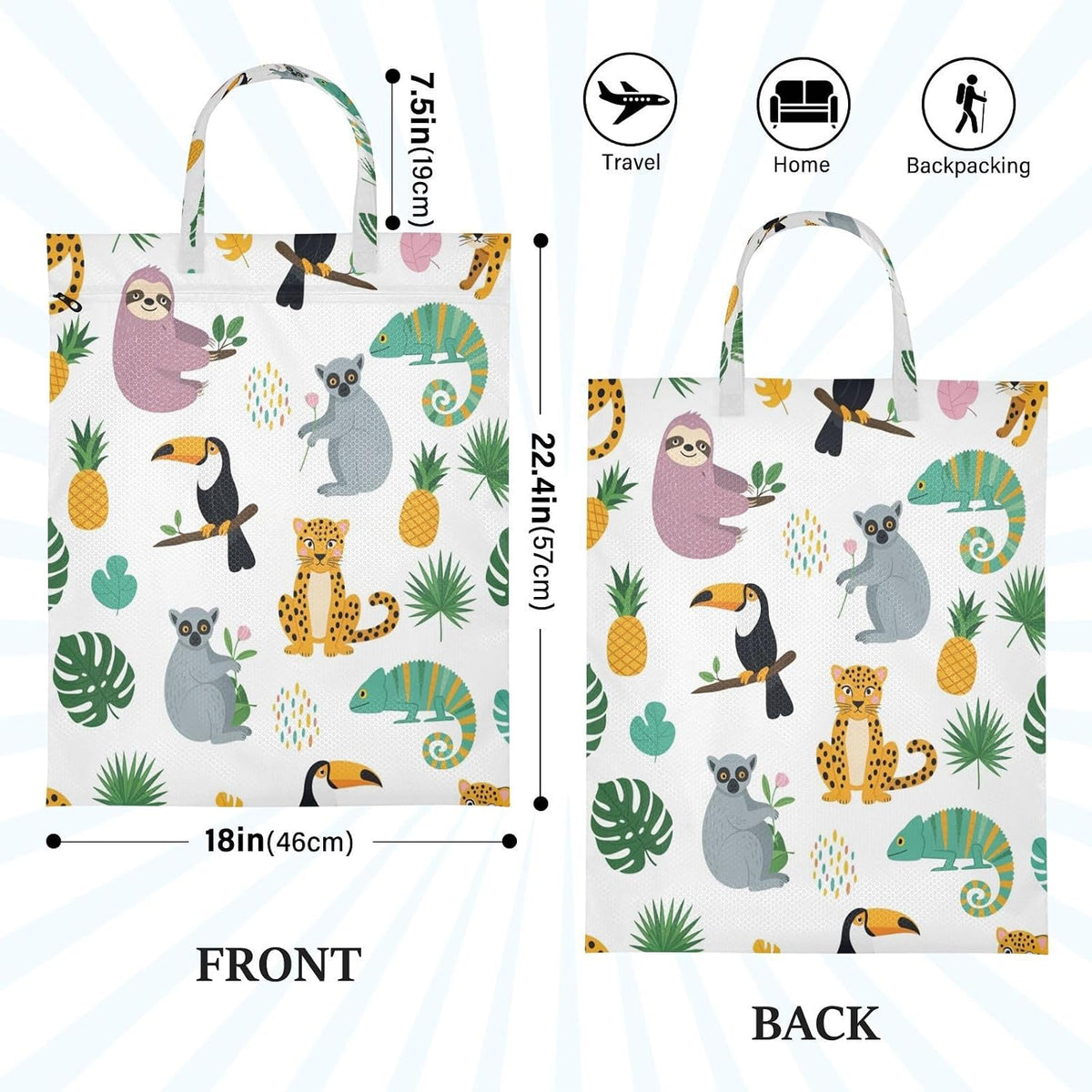 Jungle Wildlife Waterproof Travel Laundry Bag Reusable 2 Pack
