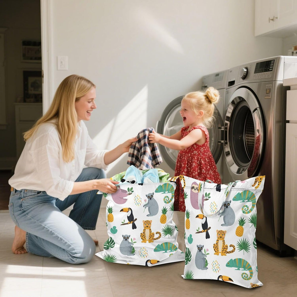 Jungle Wildlife Waterproof Travel Laundry Bag Reusable 2 Pack