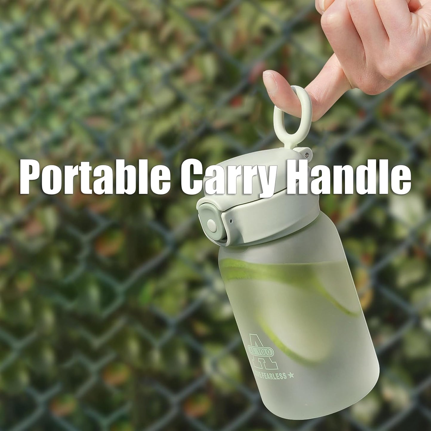 14oz Portable Mini Water Bottle, Small Frosted Juice Cup with Pop-Up Lid & Straw, Tumbler with Carry Handle, Compact Lightweight Reusable Drinkware for Sport Gym Office (Green)
