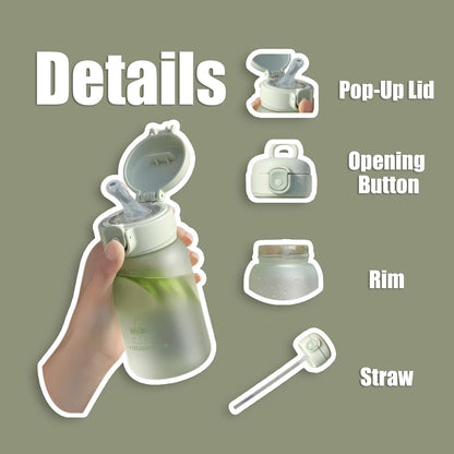 14oz Portable Mini Water Bottle, Small Frosted Juice Cup with Pop-Up Lid & Straw, Tumbler with Carry Handle, Compact Lightweight Reusable Drinkware for Sport Gym Office (Green)