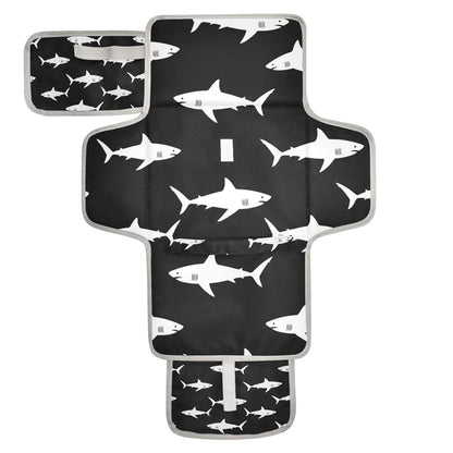 White Sharks Print Portable Diaper Changing Pad Nursery