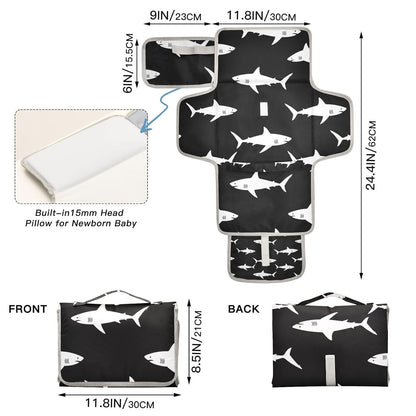 White Sharks Print Portable Diaper Changing Pad Nursery