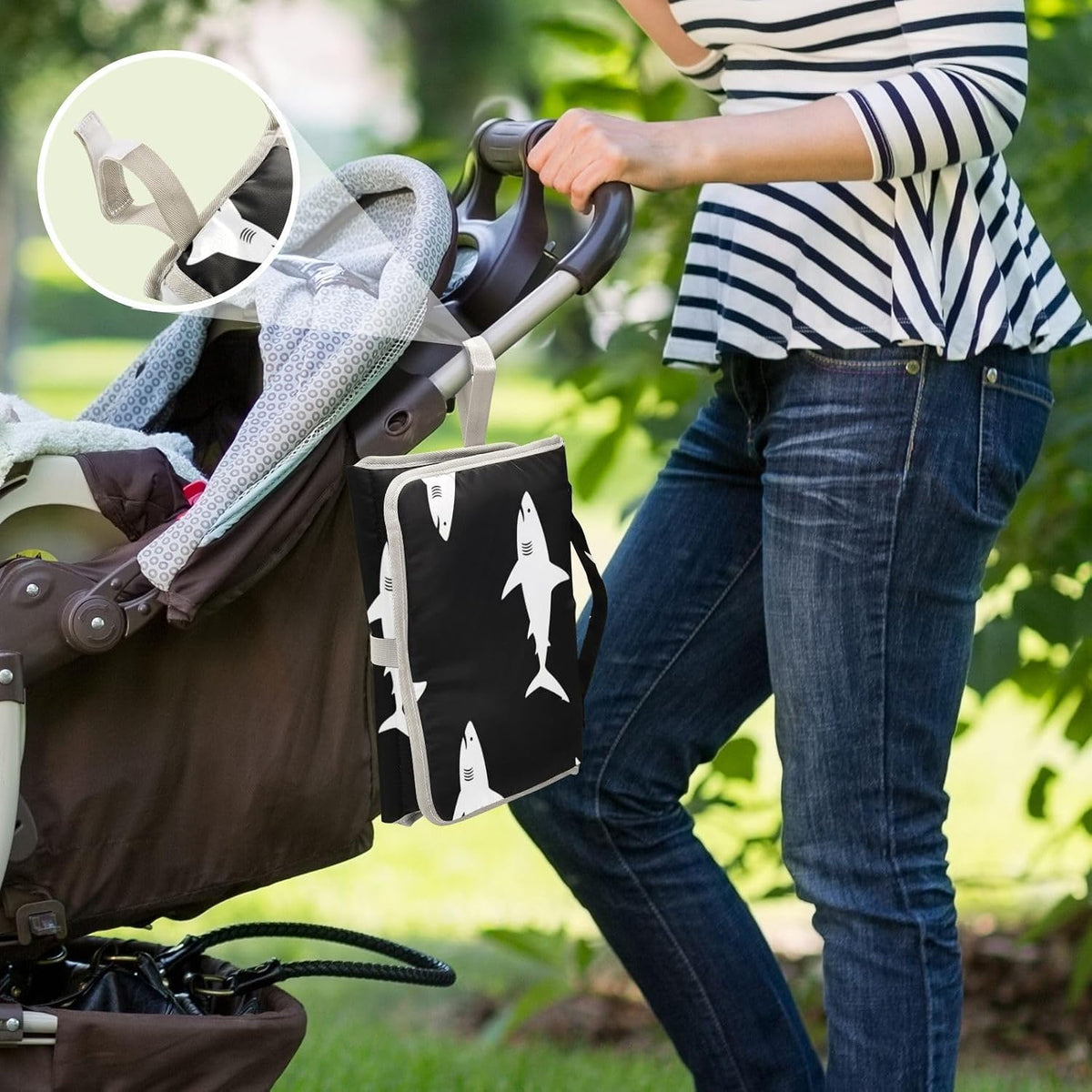 White Sharks Print Portable Diaper Changing Pad Nursery