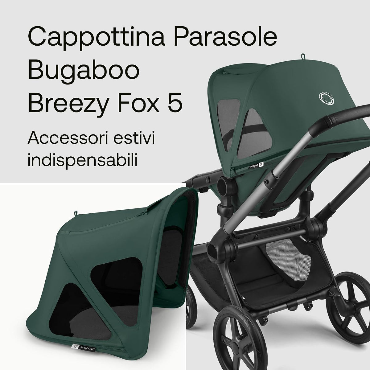 Breezy Sun Canopy with Mosquito Net for Kangaroo and Fox Strollers - Midnight Black