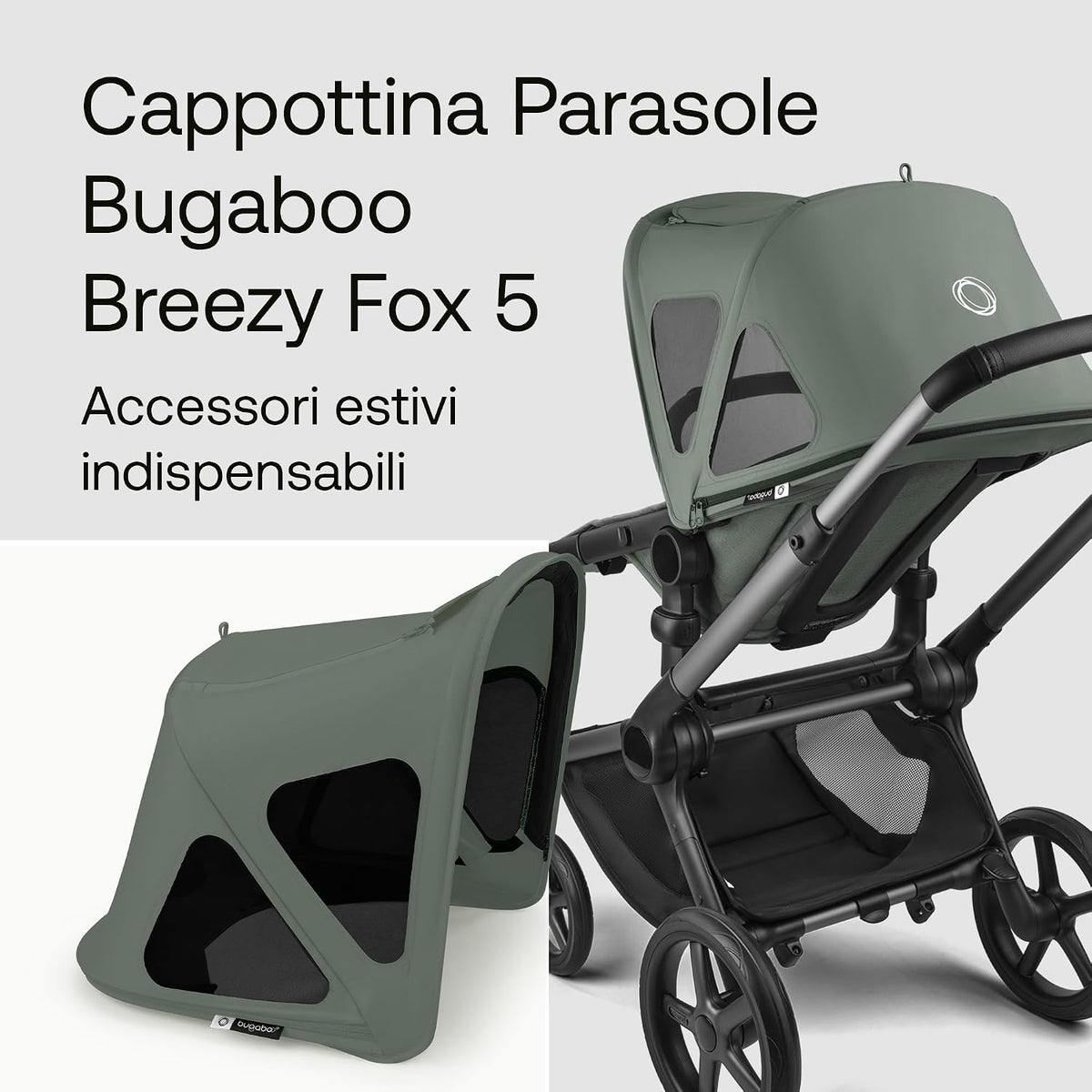 Breezy Sun Canopy with Mosquito Net for Kangaroo and Fox Strollers - Midnight Black
