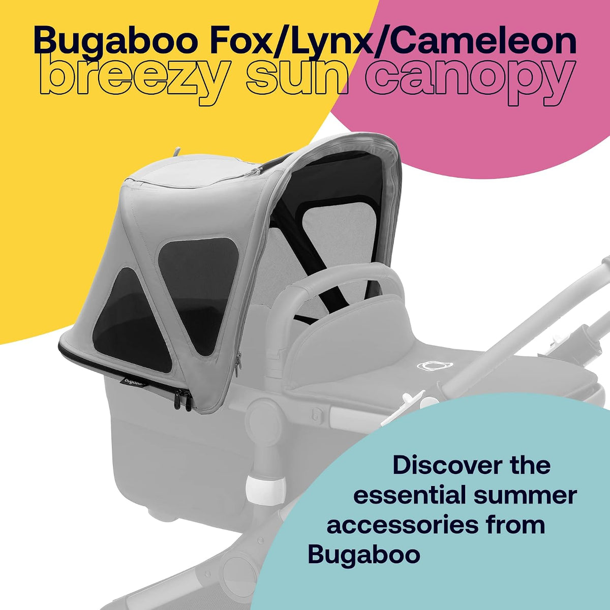 Breezy Sun Canopy with Mosquito Net for Kangaroo and Fox Strollers - Midnight Black