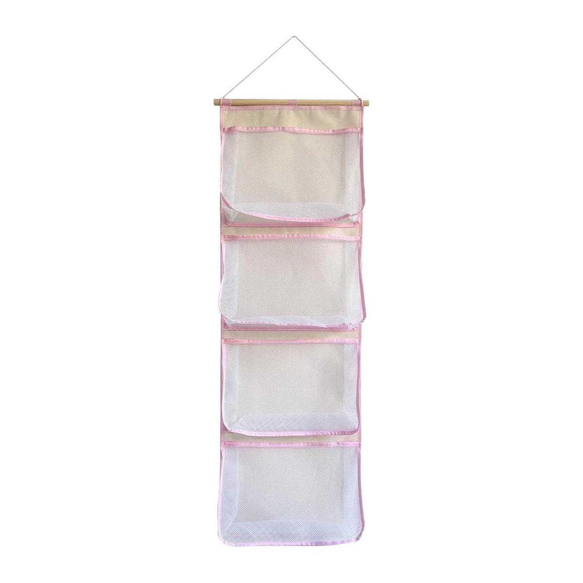 Hanging Storage Bag for Over Door Organizing Pocket Organizer Mesh Hammock Four Large Pockets Breathable Holder Suitable for Kids Room, Pink