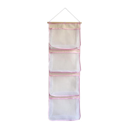 Hanging Storage Bag for Over Door Organizing Pocket Organizer Mesh Hammock Four Large Pockets Breathable Holder Suitable for Kids Room, Pink