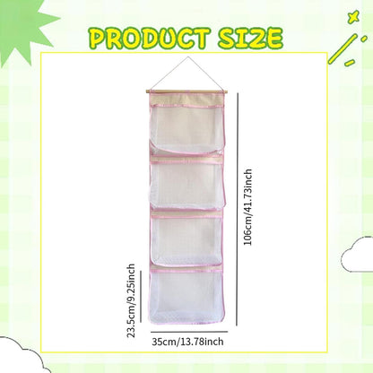 Hanging Storage Bag for Over Door Organizing Pocket Organizer Mesh Hammock Four Large Pockets Breathable Holder Suitable for Kids Room, Pink