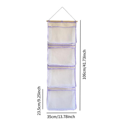 Hanging Storage Bag for Over Door Organizing Pocket Organizer Mesh Hammock Four Large Pockets Breathable Holder Suitable for Kids Room, Pink