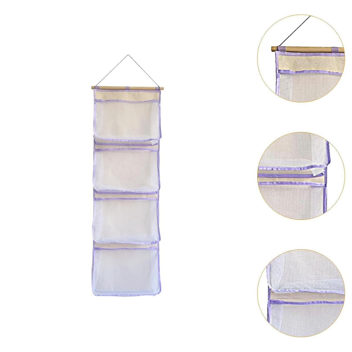 Hanging Storage Bag for Over Door Organizing Pocket Organizer Mesh Hammock Four Large Pockets Breathable Holder Suitable for Kids Room, Pink