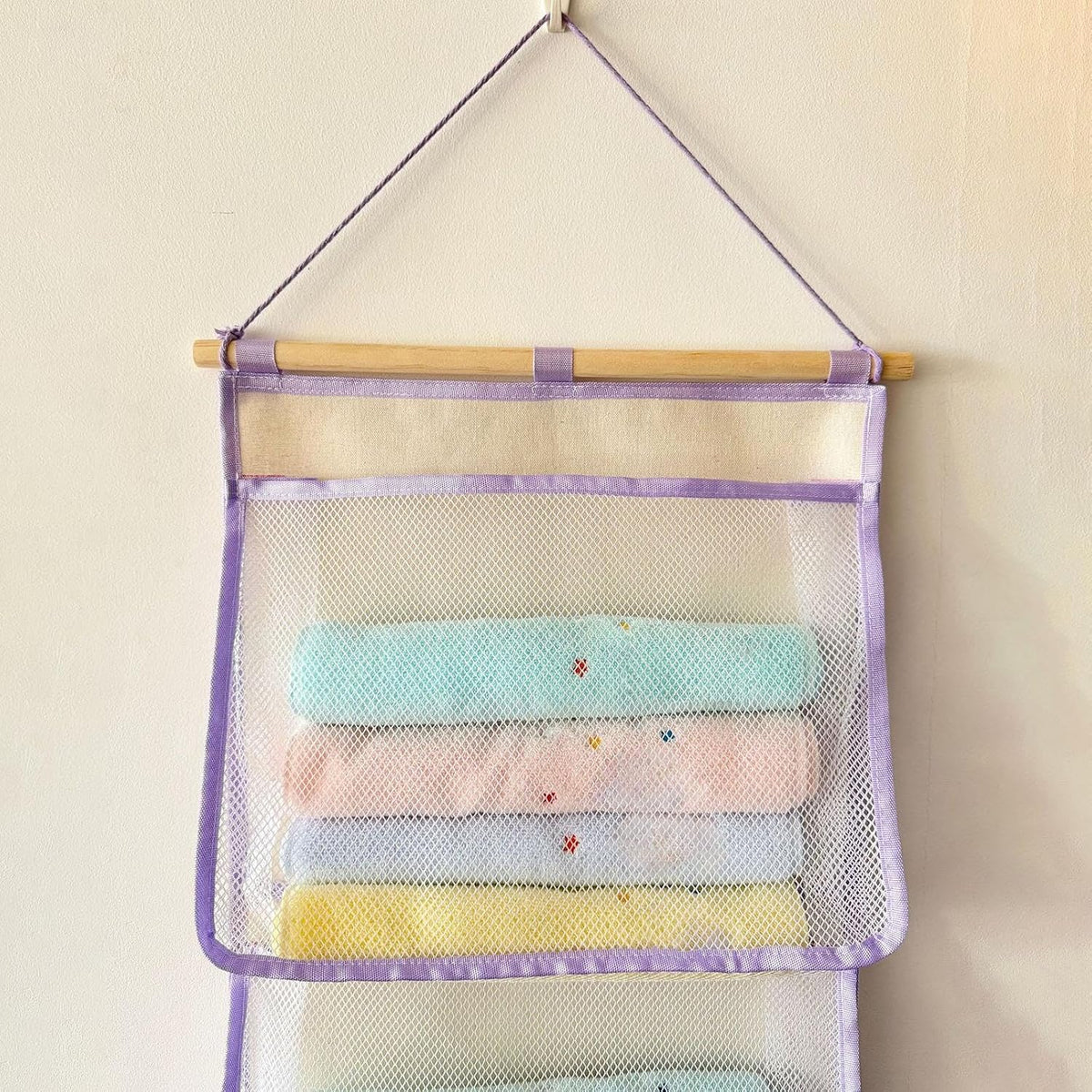 Hanging Storage Bag for Over Door Organizing Pocket Organizer Mesh Hammock Four Large Pockets Breathable Holder Suitable for Kids Room, Pink