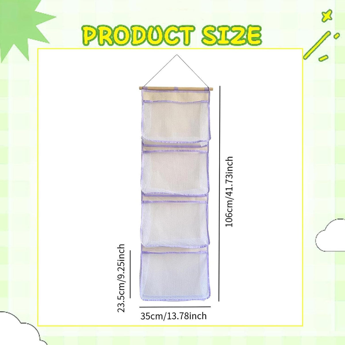 Hanging Storage Bag for Over Door Organizing Pocket Organizer Mesh Hammock Four Large Pockets Breathable Holder Suitable for Kids Room, Pink