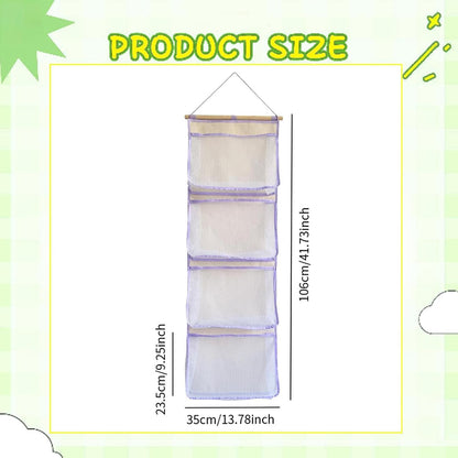 Hanging Storage Bag for Over Door Organizing Pocket Organizer Mesh Hammock Four Large Pockets Breathable Holder Suitable for Kids Room, Pink