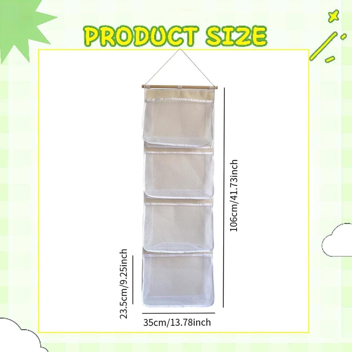 Hanging Storage Bag for Over Door Organizing Pocket Organizer Mesh Hammock Four Large Pockets Breathable Holder Suitable for Kids Room, Pink