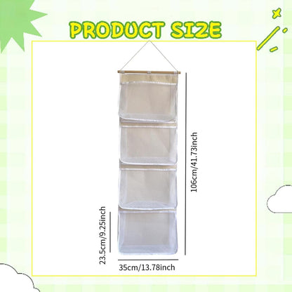 Hanging Storage Bag for Over Door Organizing Pocket Organizer Mesh Hammock Four Large Pockets Breathable Holder Suitable for Kids Room, Pink