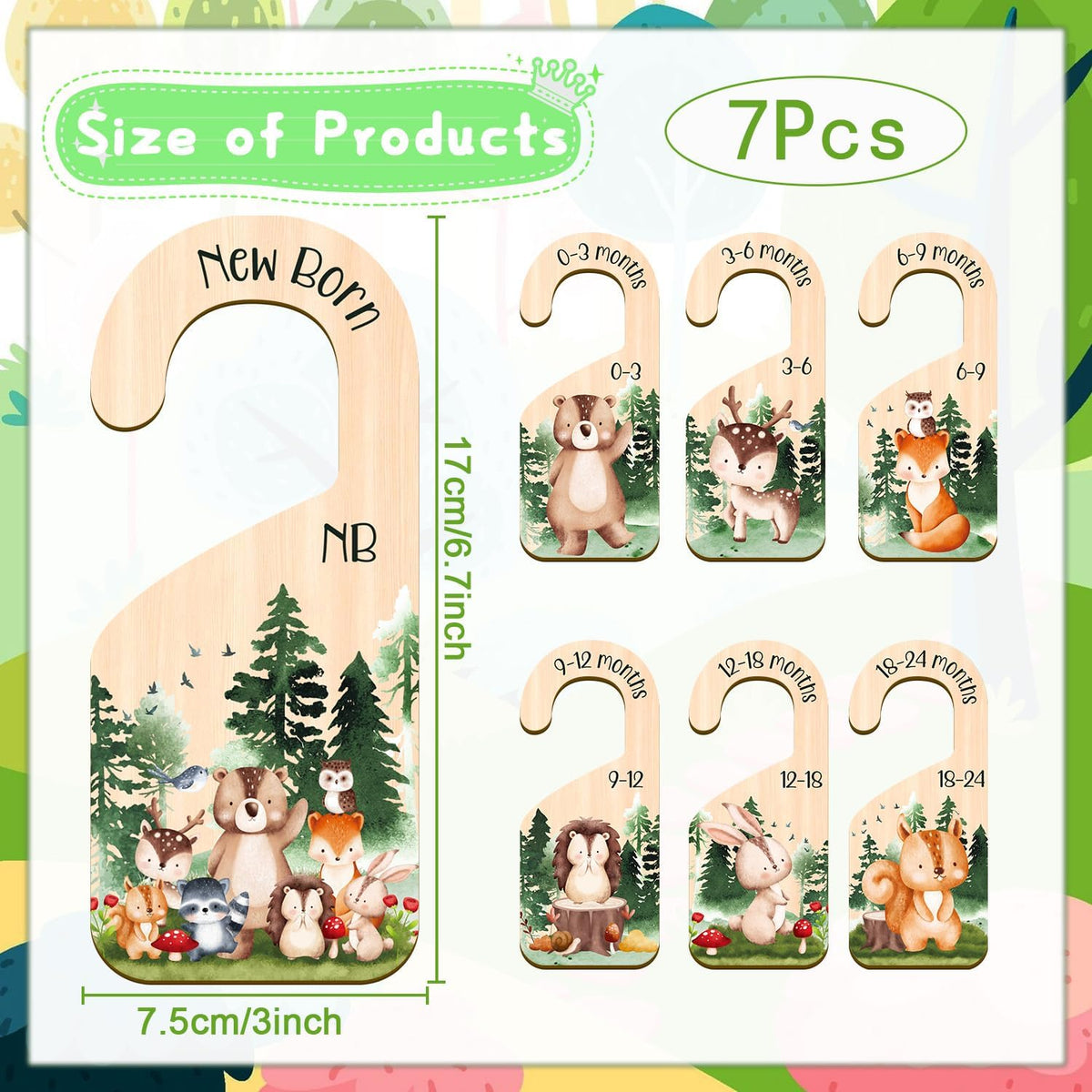 Animals Baby Closet Dividers 7PCS Wood Nursery 24 Months Decor