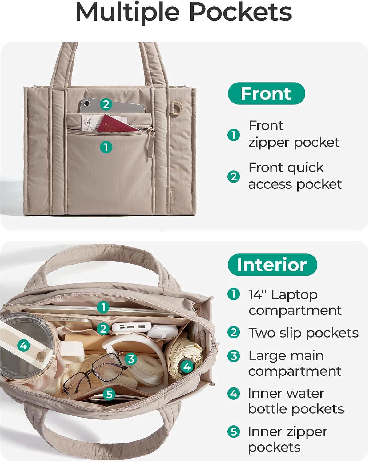 Boxy Tote Bag for Women, Crossbody Work Bag with Zipper