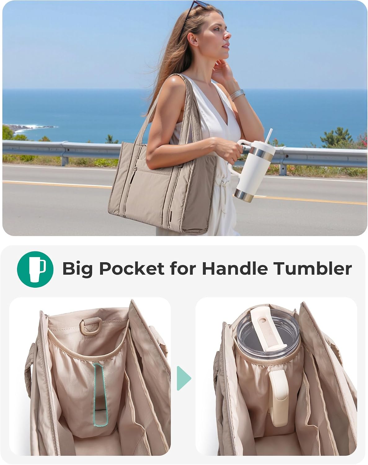 Boxy Tote Bag for Women, Crossbody Work Bag with Zipper