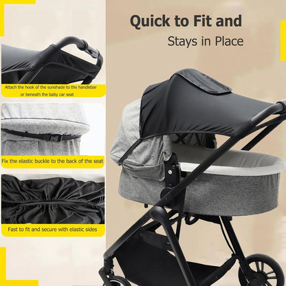 Stroller Sun Shade Cover Universal Stroller Sunshade Extender Baby Buggy Sunshade Canopy UPF50+ Pram Sun Shade Shield with with Skylight/Viewing Window for Pushchair Carrycot Travel Stroller