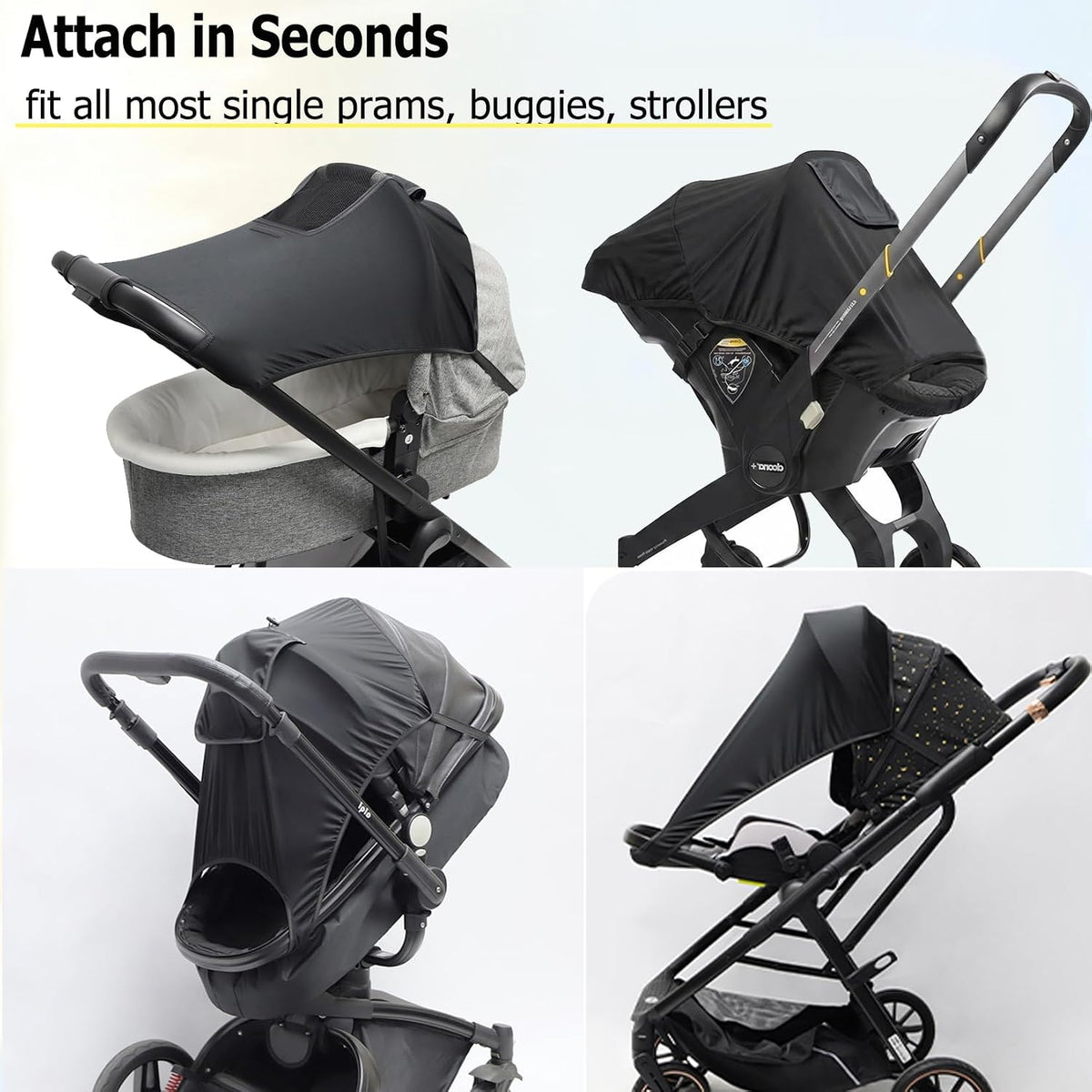 Stroller Sun Shade Cover Universal Stroller Sunshade Extender Baby Buggy Sunshade Canopy UPF50+ Pram Sun Shade Shield with with Skylight/Viewing Window for Pushchair Carrycot Travel Stroller