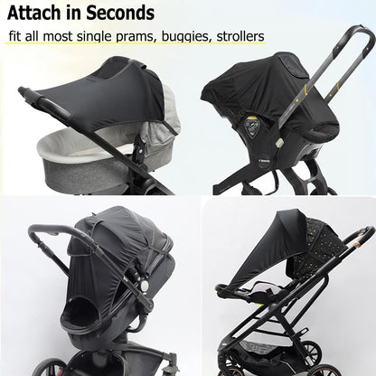 Stroller Sun Shade Cover Universal Stroller Sunshade Extender Baby Buggy Sunshade Canopy UPF50+ Pram Sun Shade Shield with with Skylight/Viewing Window for Pushchair Carrycot Travel Stroller