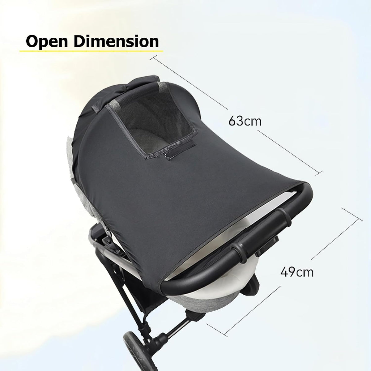 Stroller Sun Shade Cover Universal Stroller Sunshade Extender Baby Buggy Sunshade Canopy UPF50+ Pram Sun Shade Shield with with Skylight/Viewing Window for Pushchair Carrycot Travel Stroller