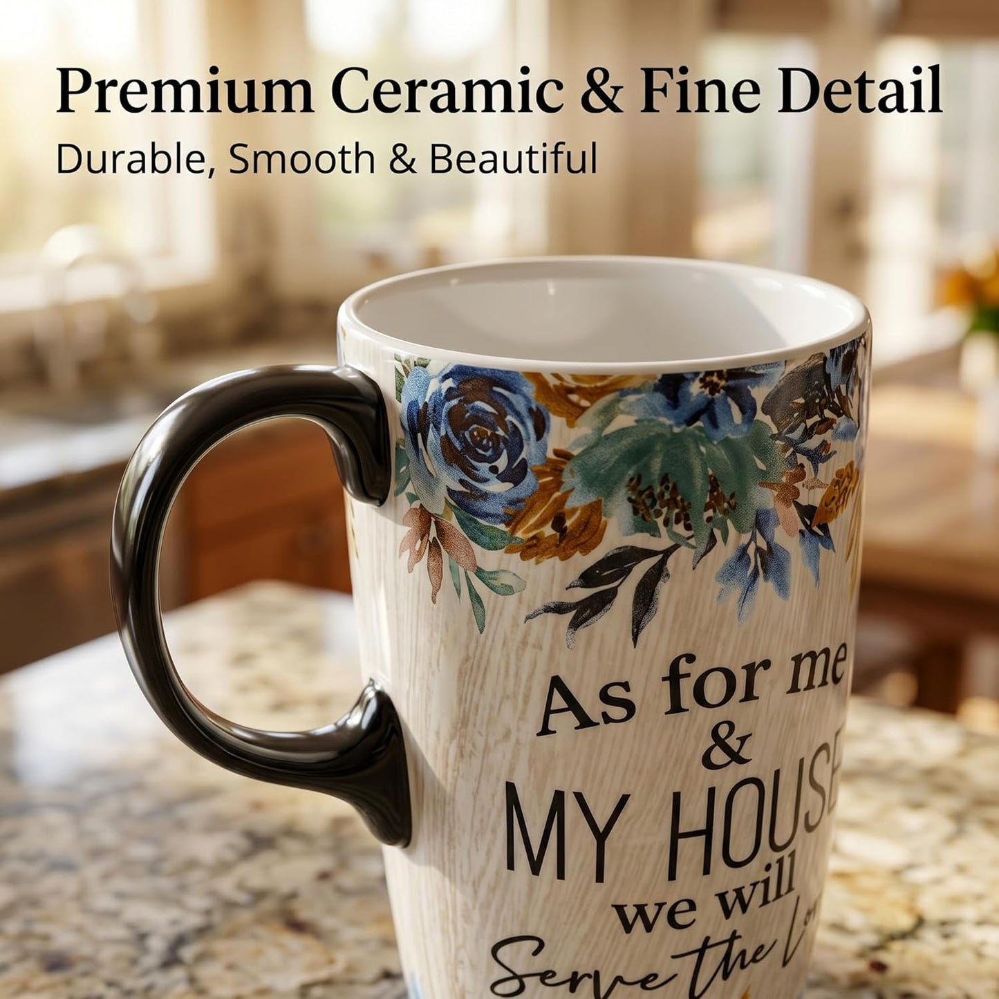 Boho Botanical Ceramic Coffee Mug 17oz with Lid | Folk Art Floral Artwork, Splash-Resistant Lid, Easy Daily Care, Stylish Gift for Women