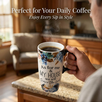 Boho Botanical Ceramic Coffee Mug 17oz with Lid | Folk Art Floral Artwork, Splash-Resistant Lid, Easy Daily Care, Stylish Gift for Women
