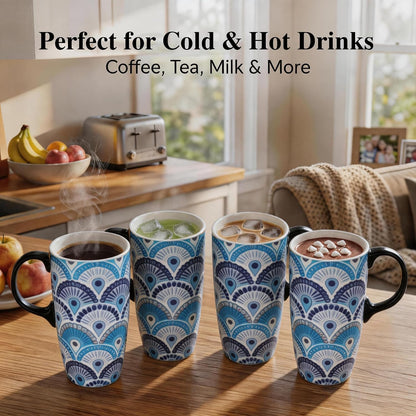 Boho Botanical Ceramic Coffee Mug 17oz with Lid | Folk Art Floral Artwork, Splash-Resistant Lid, Easy Daily Care, Stylish Gift for Women