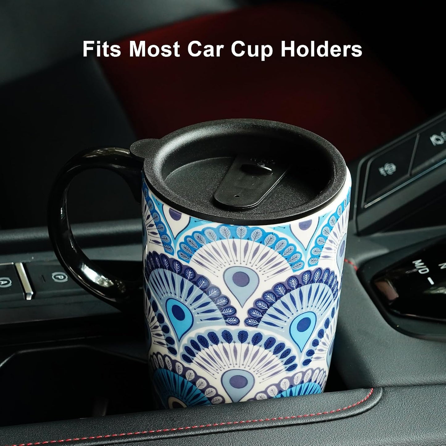 Boho Botanical Ceramic Coffee Mug 17oz with Lid | Folk Art Floral Artwork, Splash-Resistant Lid, Easy Daily Care, Stylish Gift for Women