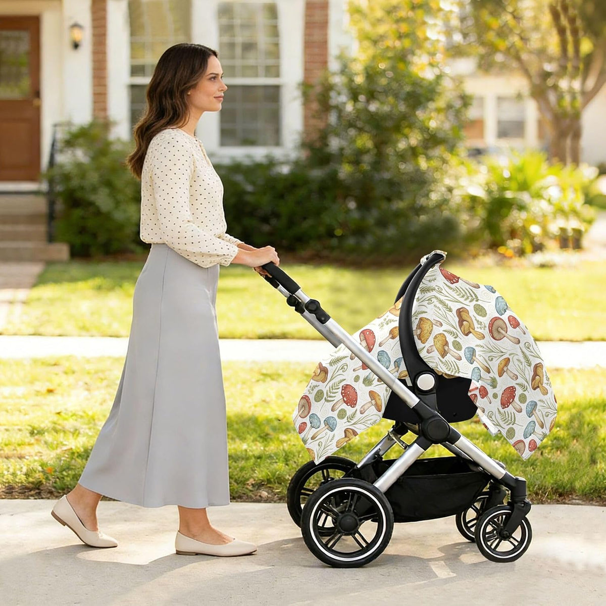 Stroller Sun Shade Cover Black Out Stroller Shade Extender,Protects from Dust and Snow Wild Mushrooms Naturally