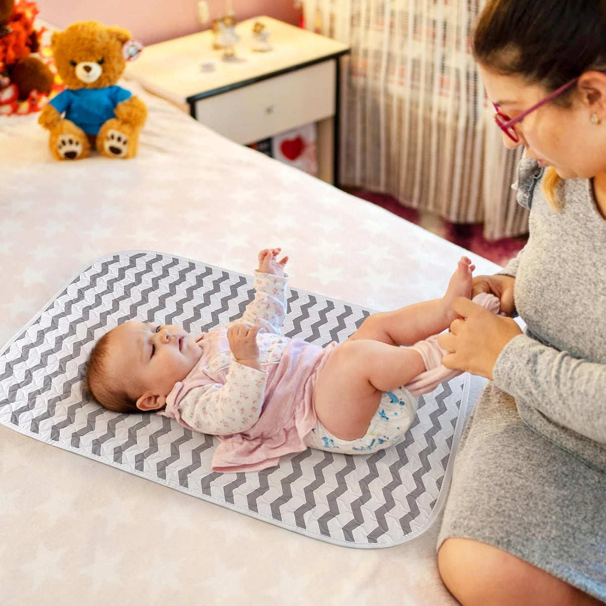 Baby Diaper Changing Pad, 27" x 20" Waterproof Baby Changing Mat, Wipeable Portable Diaper Changing Pad for Travel